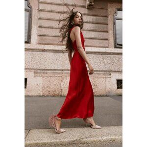 ZARA ASYMMETRIC SATIN EFFECT MIDI DRESS